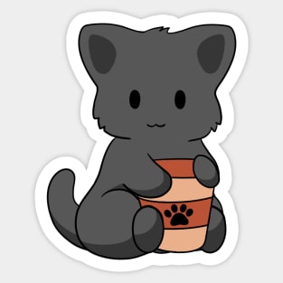 Black Cat with Coffee Short Tail Sticker